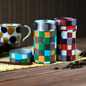 【茶缶】手染め和紙 市松柄 幸せの文様シリーズ Fuwa Market オリジナル