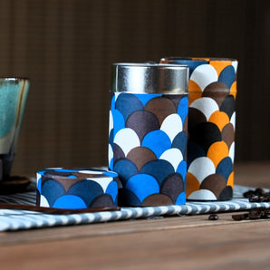 【茶缶】手染め和紙 青海波柄 幸せの文様シリーズ Fuwa Market オリジナル