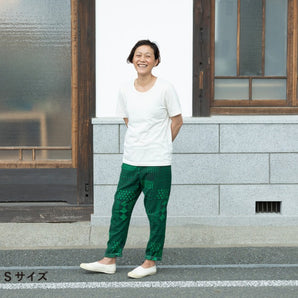 【MONPE】手捺染 もんぺ よつめデザイン 花布 高島ちぢみ M L うなぎの寝床