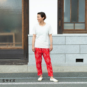 【MONPE】手捺染 もんぺ よつめデザイン 祈りの葉 高島ちぢみ M L うなぎの寝床