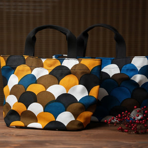 【トートバッグ】横型 手染め帆布 綿100% 京都職人仕上げ 青海波柄 幸せの文様 Fuwa Market オリジナル